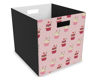Cupcake Storage Bin Organizer, Cute Dessert Storage Box, Bakery Print Cube Organizer, Kawaii Shelf Storage Bin, Sweet Kitchen Decor Gift