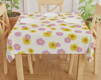 Pink and Yellow Daisy Pattern Tablecloth | Floral Table Cover