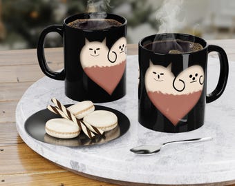 Cute Cat Coffee Mug, Cat Lover Gift, Funny Cat Mug, Black Coffee Cup, Animal Lover Gift, Kawaii Cat Mug