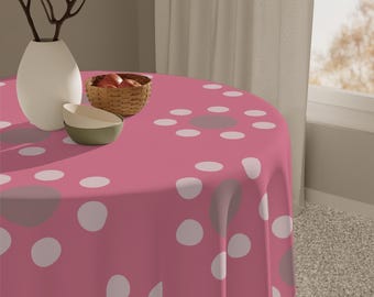 Pink Polka Flower Pattern Tablecloth | Retro Daisy Dot Table Cover