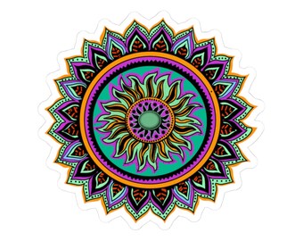 Colorful Mandala Sun Sticker, Boho Mandala Laptop Sticker, Spiritual Vinyl Decal, Yoga Meditation Sticker, Bohemian , Aesthetic Mandala Gift