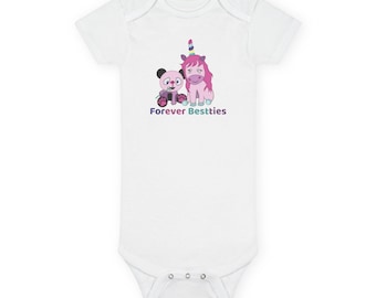 Babby Girl Onesie, Unicorn and Panda Love, Best Friends