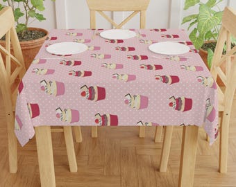 Cute Cupcake Pattern Tablecloth | Pink Dessert Repeat Print