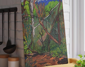 Art Cutting Board Forest Design, Nature Kitchen Decor, Wooden Cutting Board, Rustic Serving Board, Unique Kitchen Gift