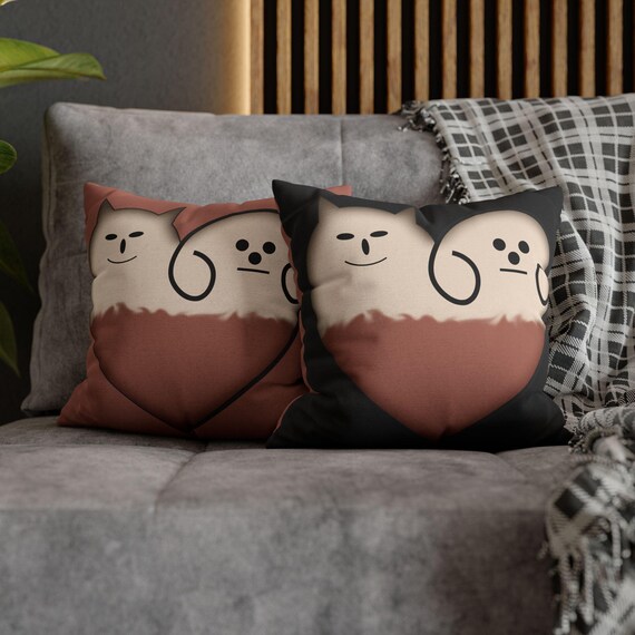 Cute Animal Love Pillowcase, Pet Lovers Gift, Cozy Home Decor, Square Cushion Cover, Anniversary Present, Cat Dog Pillow