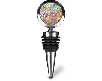 Floral Wine Bottle Stopper, Colorful Garden Wine Cork, Decorative Barware Gift, Flower Wine Stopper, Unique Hostess Gift