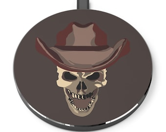 Western Skull Wireless Charger, Cowboy Skull Phone Charger, Gothic Western Charging Pad, Dark Western Tech Accessory, Skull Desk Decor Gift