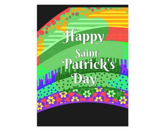 Happy Saint Patricks Day Postcard  Colorful Rainbow Shamrock Card, Irish Holiday Greeting, Lucky Clover St. Paddys Day Gift