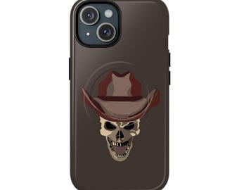 Western Skull Cowboy Phone Case, Gothic Cowgirl iPhone Case, Cowboy Hat Skull Phone Cover, Country Western Gift for Him Her