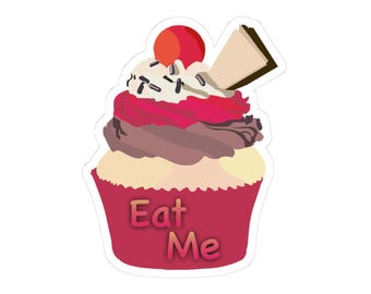 valentine Cupcake Sticker, Cute Dessert Sticker with Eat Me Quote, Sweet Aesthetic Die Cut, Food Lover Gift