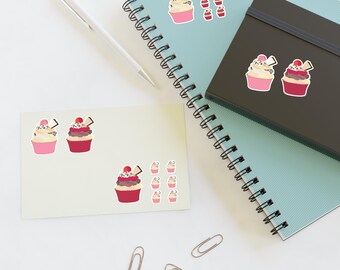 Cupcake Stickers, Cute Dessert Sticker Set, Sweet Bakery Vinyl Decals for Laptops, Water Bottles, and Planners
