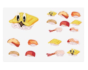 Cute Sushi Characters Sticker Sheets | Nigiri Sushi Stickers