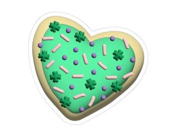 St. Patricks Day Heart Cupcake Sticker, Cute Green Shamrock Dessert Vinyl Sticker for Laptop & Water Bottle