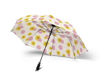 Daisy Floral Umbrella, Cute Flower Print Umbrella, Cottagecore Rain Umbrella, Yellow Pink Daisy Umbrella, Spring Floral Gift, Cute Umbrella