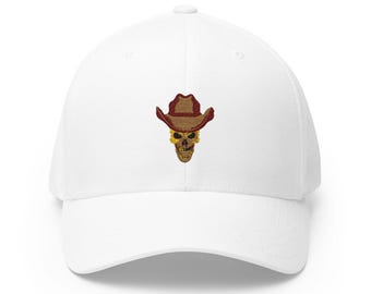 Western Skull Hat, Cowboy Skull Baseball Cap, Gothic Western Embroidered Hat, Cowgirl Outlaw Cap, Dark Western Dad Hat, Skull Gift