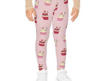 Cupcake Pattern Kids Leggings | Pink Cupcake Print Leggings