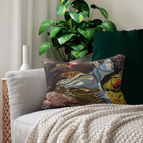Artistic Lumbar Pillow, Bohemian Home Decor, Colorful Travel Pillow, Cozy Couch Accent, Unique Gift for Art Lovers, Decorative Throw Cushion