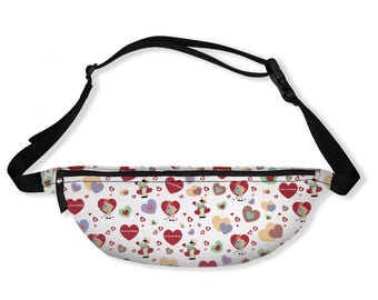 Heart Print Fanny Pack, Cute Love Waist Bag, Valentine Crossbody Bag, Colorful Heart Belt Bag, Festival Hands Free Bag