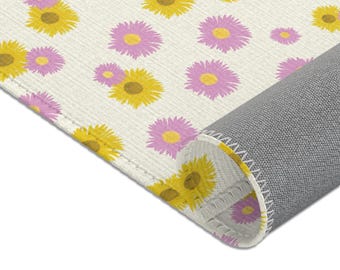 Pink and Yellow Ditsy Floral Area Rug | Small Floral Pattern Rug