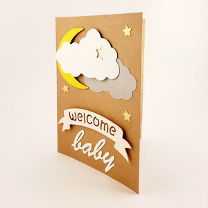 Carte 3D faite à la main - Bébé « Welcome Baby Clouds » - Rose