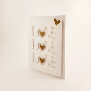 Carte 3D faite à la main - Mariage / Saint-Valentin « Amour, Amour, Amour »