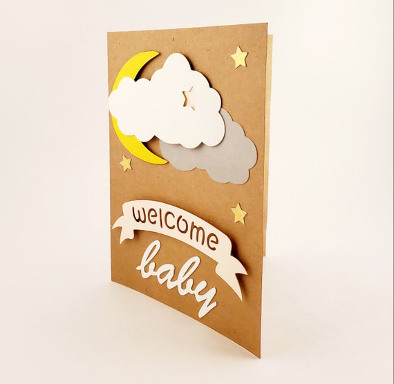 Handmade 3D Card Baby Baby Clouds Pink Etsy