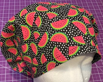 Watermelon Polka Dot Print Scrub Cap: European Style, Adjustable Toggle