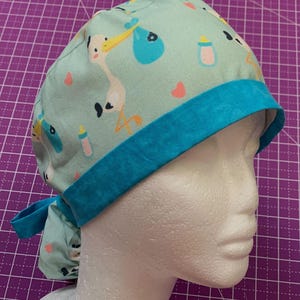 Special Delivery : Adjustable ties, Maternity Ward, Storks, new baby ponytail scrub cap