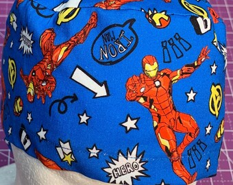 Blue Iron Scrub Cap: Adjustable Tie-Back, Comic Book Fan, Iron Man inspired