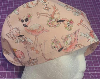 Fancy Flamingo Scrub Cap: European Style, Adjustable Toggle, humorous, flamingos