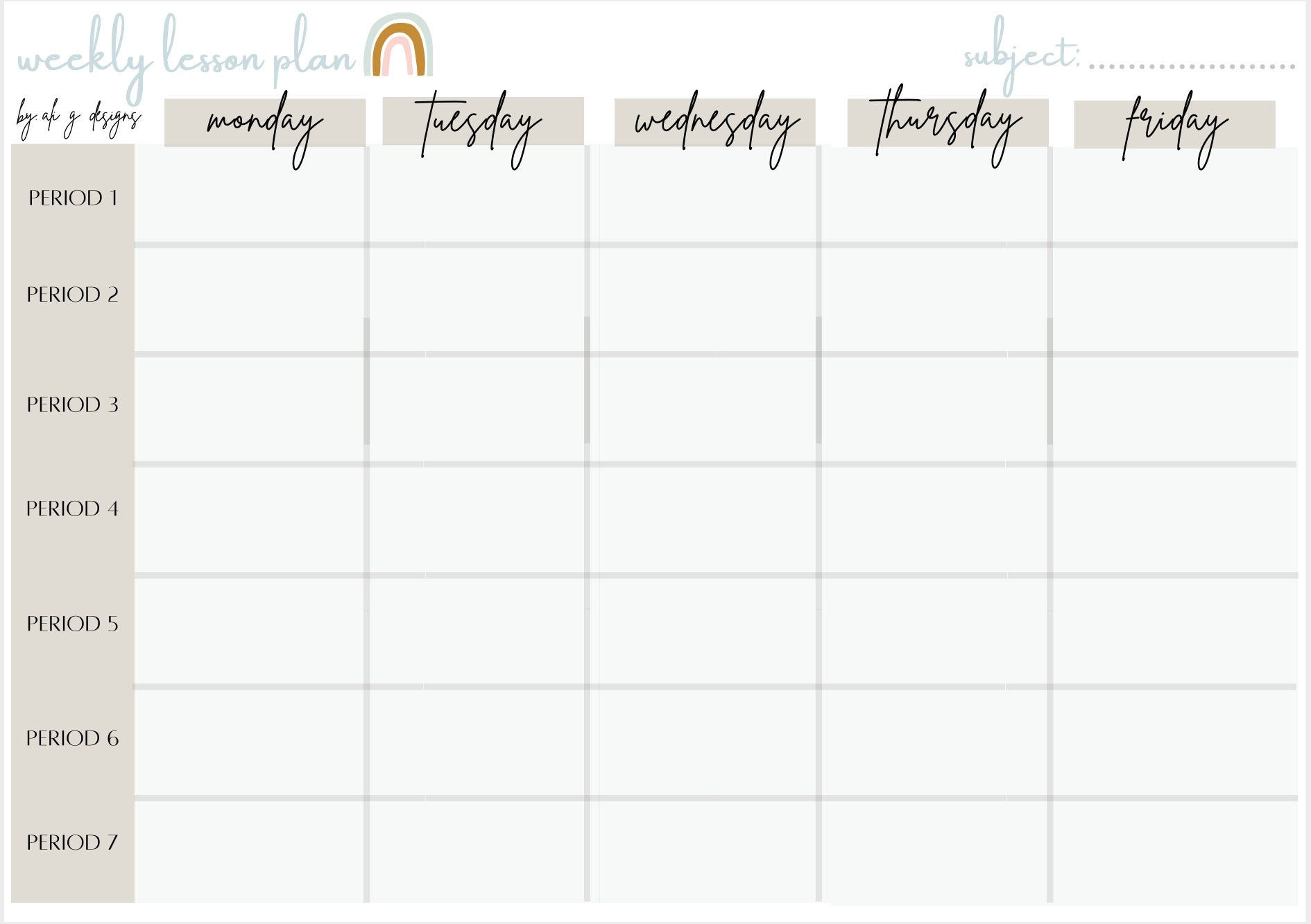 Middle/High School Weekly Teacher Planning PDF Printable - Etsy España