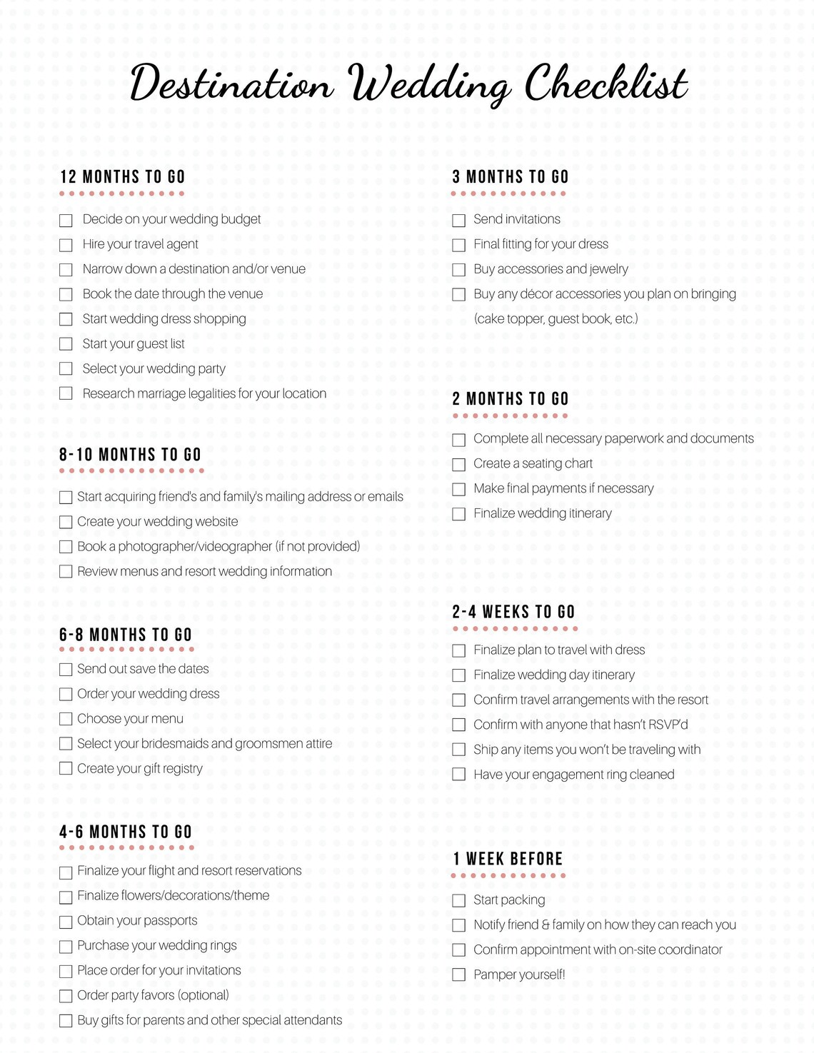 Destination Wedding Checklist - Etsy Canada