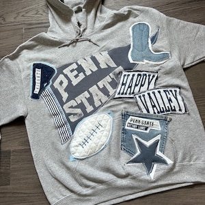 CUSTOM College Sweatshirt, 5 or more appliqués or intricate design, Pennant Applique Sweatshirt, Patchwork Sweatshirt, college gift.