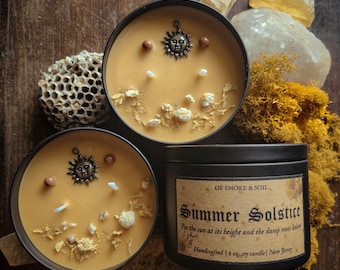Summer Solstice Ritual Candle - Midsummer Altar - Sun Magic, Growth, Green Witchcraft, Seasonal Folk Witch 8 oz Soy Candle - Scented