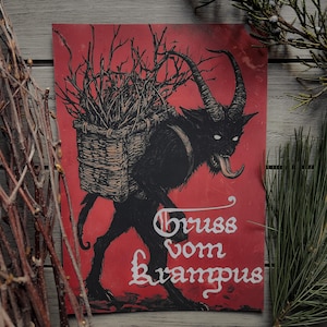Gruss vom Krampus - Impresión artística de 7" x 5" - Arte digital del solsticio de invierno - Pagano - Noche de Krampus - Brujería - Saludos de Krampus