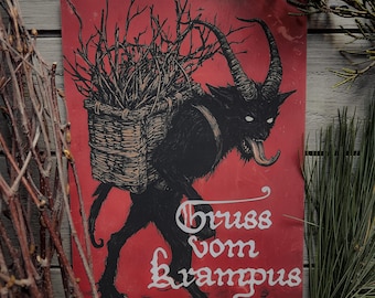 Gruss vom Krampus - 7" x 5" Art Print - Winter Solstice Yule Digital Art - Pagan - Krampusnacht - Witchcraft - Greetings from Krampus