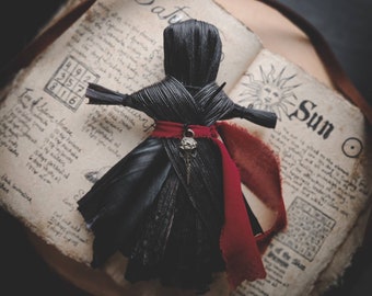 The Morrigan - Witch Poppet - Corn Husk Doll - Crow Goddess