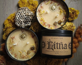Litha Ritual Candle - Summer Solstice - 8 oz Soy Wax - Witchcraft - Sabbat - Peach