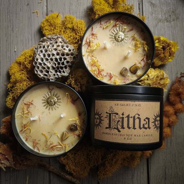 Litha Ritual Candle - Summer Solstice - 8 oz Soy Wax - Witchcraft - Sabbat - Peach