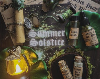 Summer Solstice Sabbat Box | Midsummer Ritual Kit | Folk Witchcraft Litha Altar Box | Luck, Pond Scrying, Sun Magic, Ritual Oil