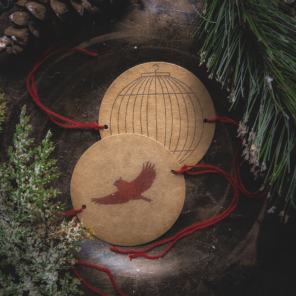 Solstice Cardinal & Cage Thaumatrope - Optical Illusion Spinner - Yule - Winter Solstice