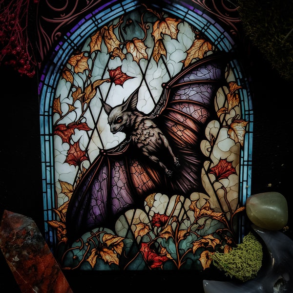 Stained Glass Bat - Art Print - Gothic - Cathedral Window