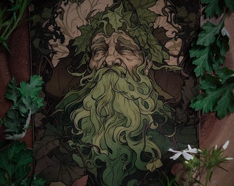 Elder of the Wood - 7" x 5" Art Print - Green Man Illustration - Digital Witch Art