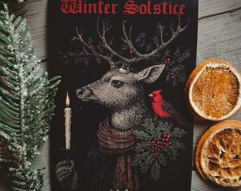 Solstice Stag - 7" x 5" Art Print - Winter Solstice Yule Digital Art - Pagan - Deer - Witchcraft