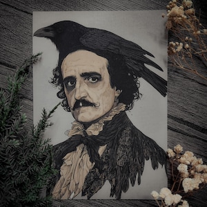 The Raven&#39;s Perch - 7&quot; x 5&quot; Art Print - Digital - Edgar Allan Poe - Victorian Gothic