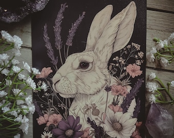 The Garden Hare  - 7" x 5" Art Print - Digital Art - Ostara - Witchcraft