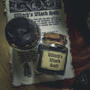 Witch's Black Salt and Grimoire Page - Witchcraft - Protection Magic - Ritual Salt