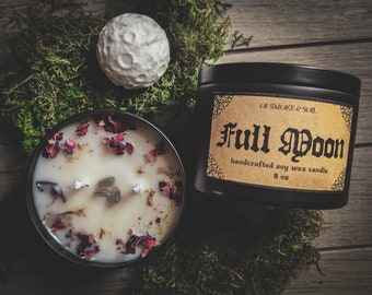 Full Moon Ritual Candle - Soy Wax - Vanilla Sandalwood - 8 oz - Witchcraft