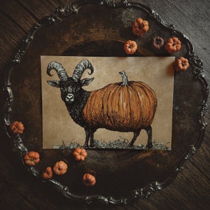 The Gourd Goat  - 7" x 5" Art Print - Digital Art - Halloween - Samhain