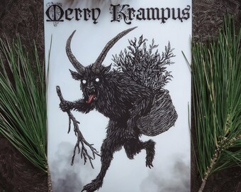 Merry Krampus - 7" x 5" Art Print - Winter Solstice Yule Digital Art - Pagan - Krampusnacht - Witchcraft - Folk Witch - Folklore